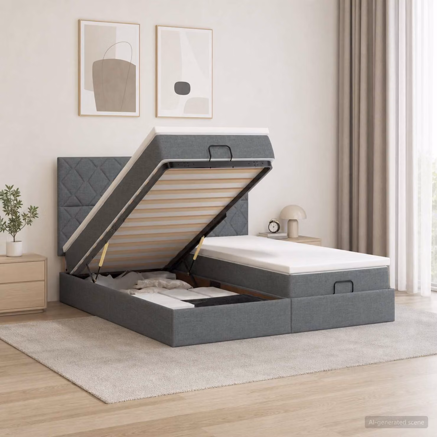 Letto Ottomano con Materasso e Illuminazione LED vidaXL, Grigio e Bianco, L/P/H: 160 x 200 x 203 cm