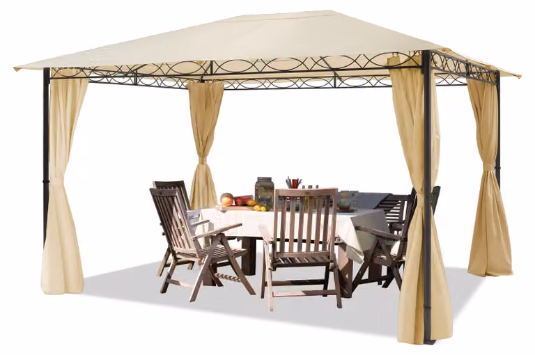 TOOLPORT Gazebo da Giardino 3x4 m - con 4 teli laterali - tetto in poliestere ca. 180g/m² color crema