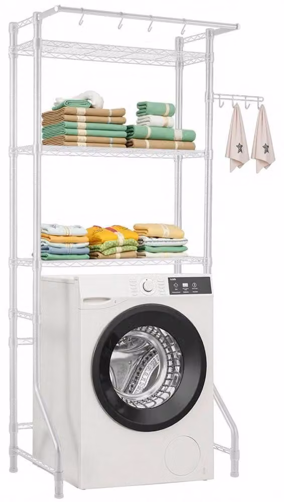 Mobiletti contenitori per lavatrice, colore bianco, con 3 ripiani regolabili, altezza 196,5 cm