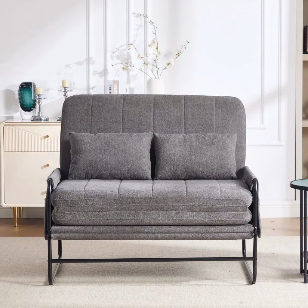 Divano letto Mivray a 2 posti convertibile con rivestimento in ciniglia grigio e struttura in metallo – 2