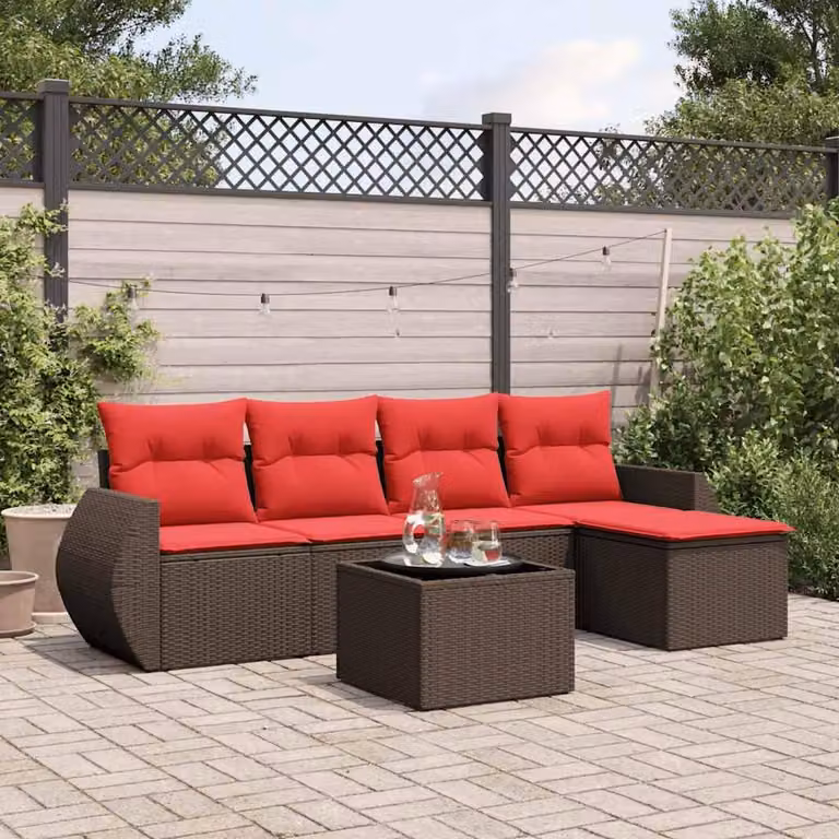 Maison Exclusive - Set di 6 divani da giardino con cuscini, marrone, polyrattan