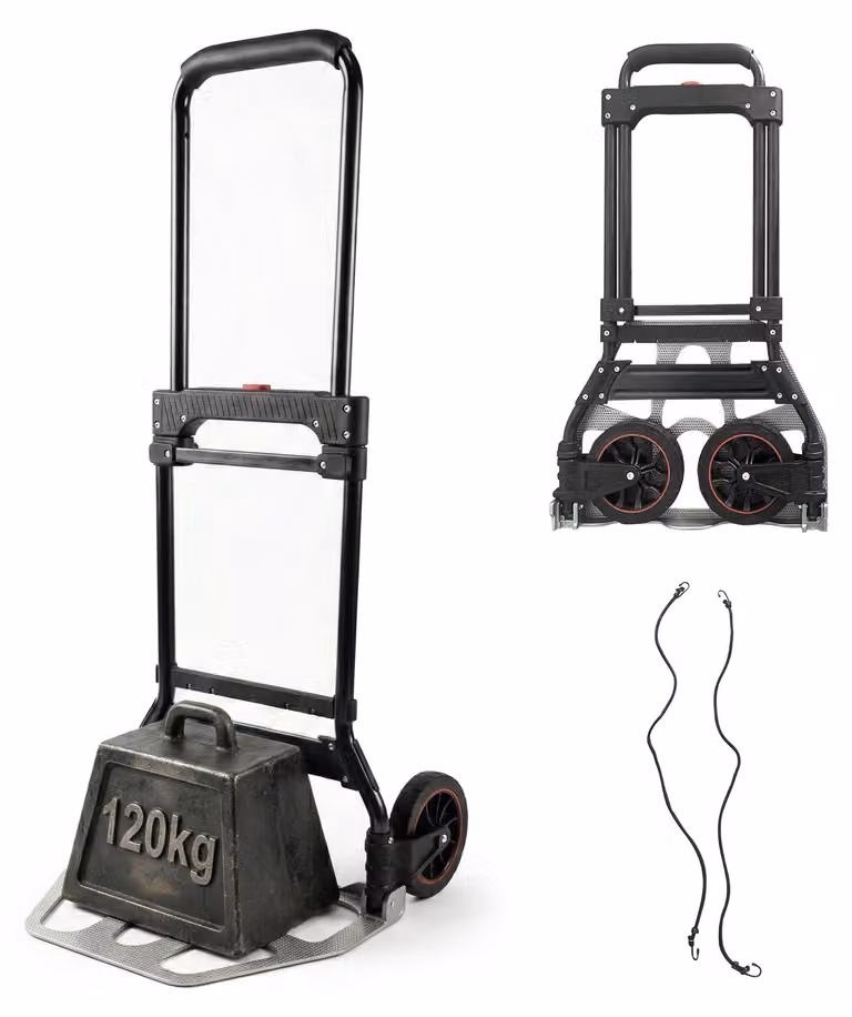Carrello pieghevole Relaxdays, fino a 120 kg, L x P x A 111 x 52 x 48 cm, carrello da trasporto per traslochi, con manico telescopico in acciaio, argento/nero