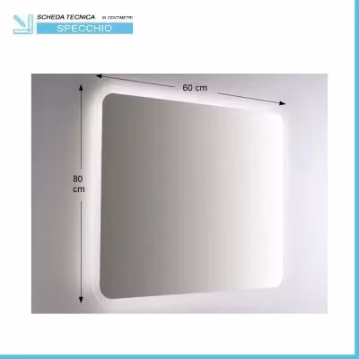 Specchio da bagno moderno INBAGNO con retroilluminazione LED, forma rettangolare con angoli tondi, colore bianco, L: 80 cm, H: 60 cm – 2