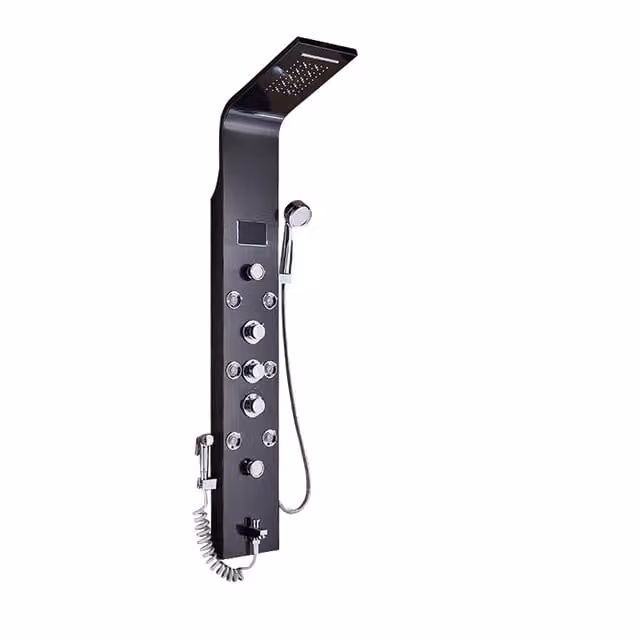 Pannello doccia, soffione a cascata, miscelatore caldo/freddo, nero 8009