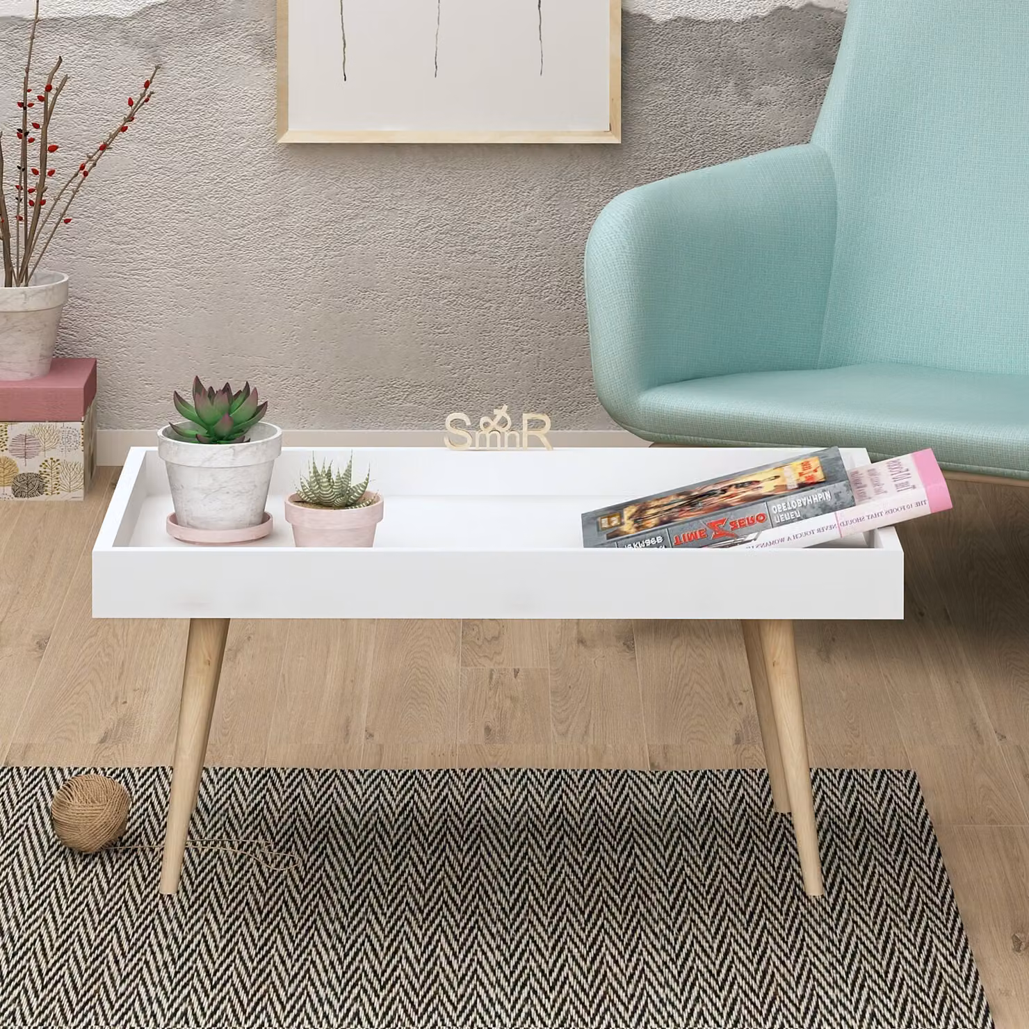 Skye Decor, Cross, tavolino da salotto, bianco, 100% pannelli truciolari rivestiti in melamina, 80 x 45 x 48,8 cm
