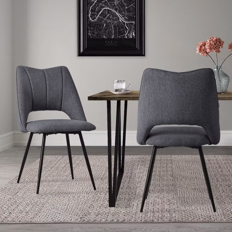 ML-Design set di 2 sedie da pranzo grigie, seduta in poliestere con gambe in metallo nero, sedie da cucina con schienale