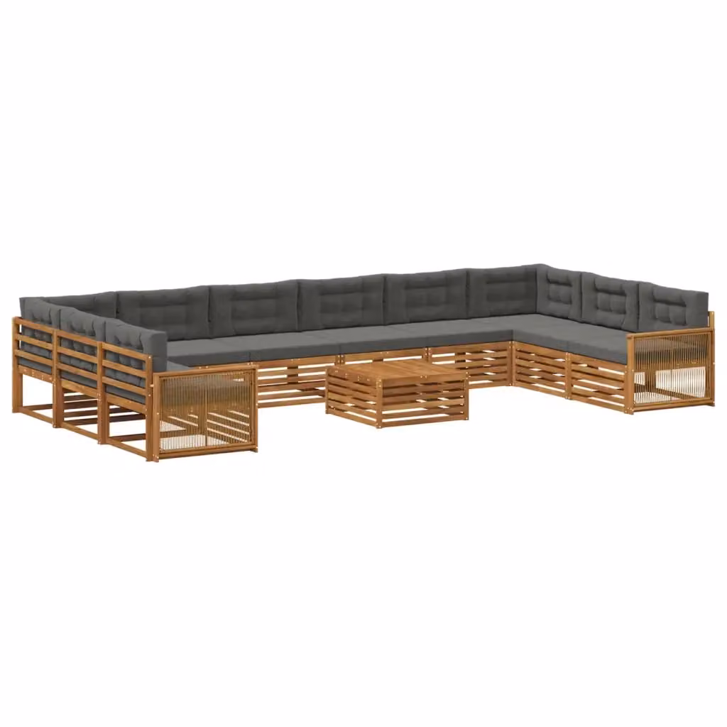 Set di divani da giardino a forma di U vidaXL in legno di acacia massello con cuscini inclusi, marrone e grigio – 2