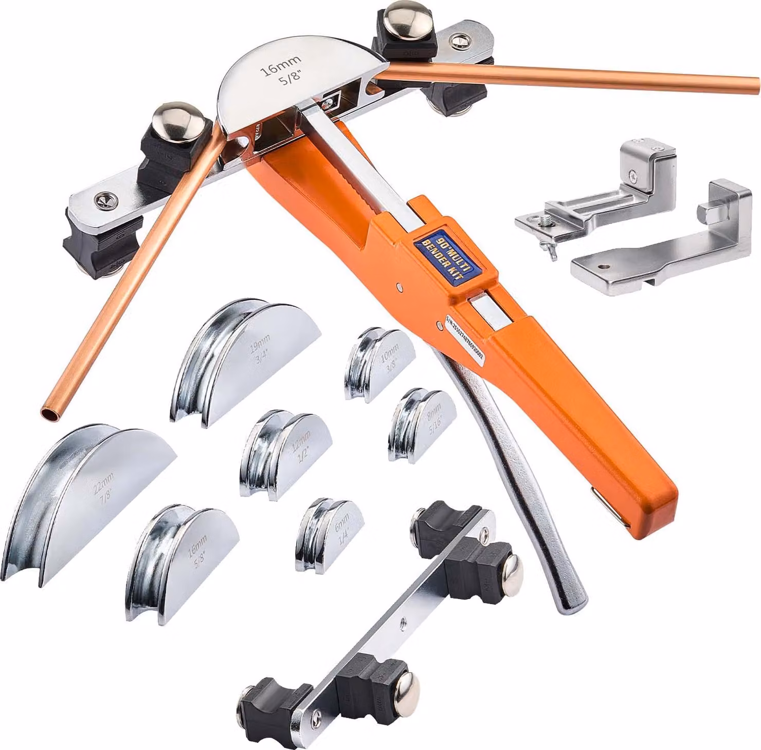 SucceBuy Curvatubi, 6-22 mm, utensile manuale per curvature precise fino a 90°, con 7 ganasce in lega di alluminio, adatto per tubi in rame nella climatizzazione e nella refrigerazione