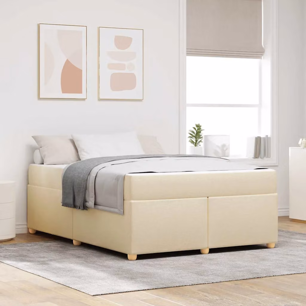 Struttura del letto con materasso vidaXL in tessuto beige e nero, L/P/H: 140 x 200 cm