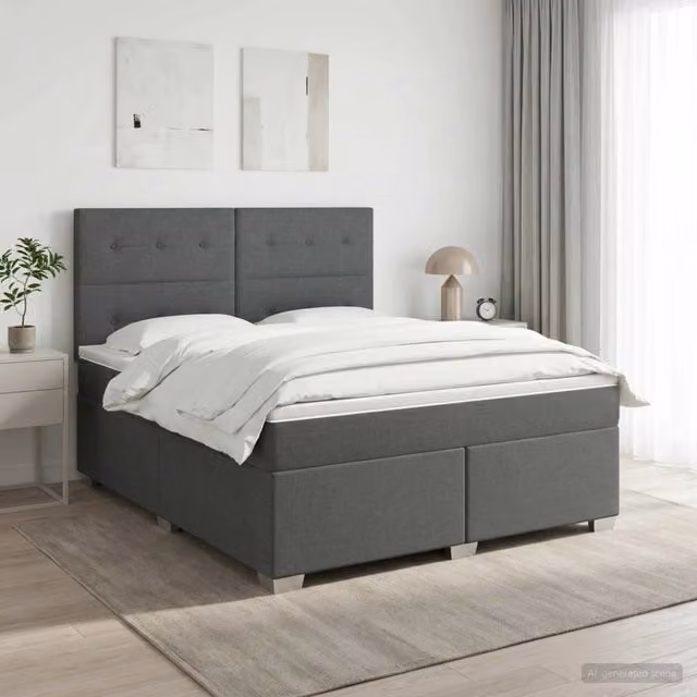 Letto box spring con materasso vidaXL in tessuto grigio e bianco L/P: 160 x 200 cm – 1