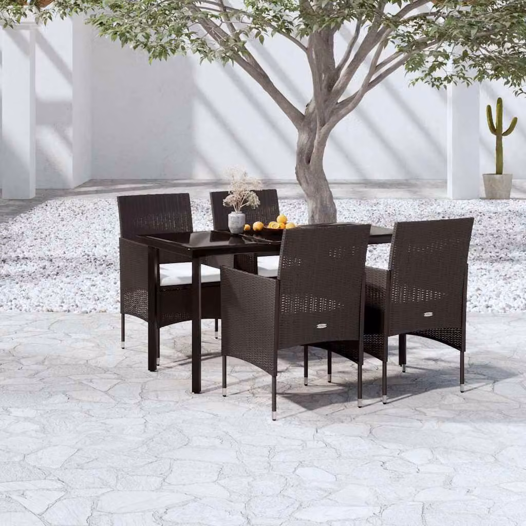 Set da pranzo da giardino vidaXL in polyrattan nero con 5 pezzi e cuscini