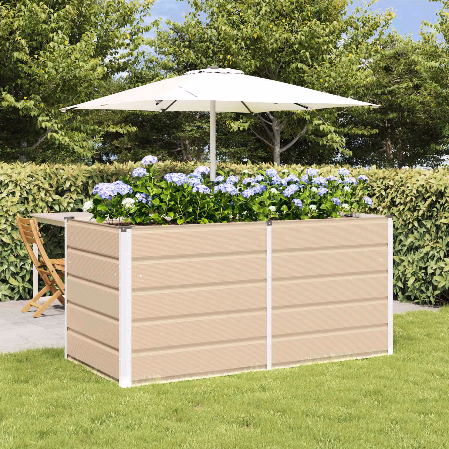 Fioriera vidaXL in acciaio e plastica, colore beige/bianco, L 160 x P 80 x H 75 cm
