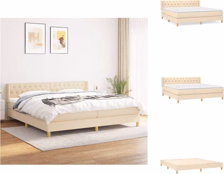 vidaXL Letto a molle con materasso crema 160x200 cm in tessuto - Letti e strutture letto
