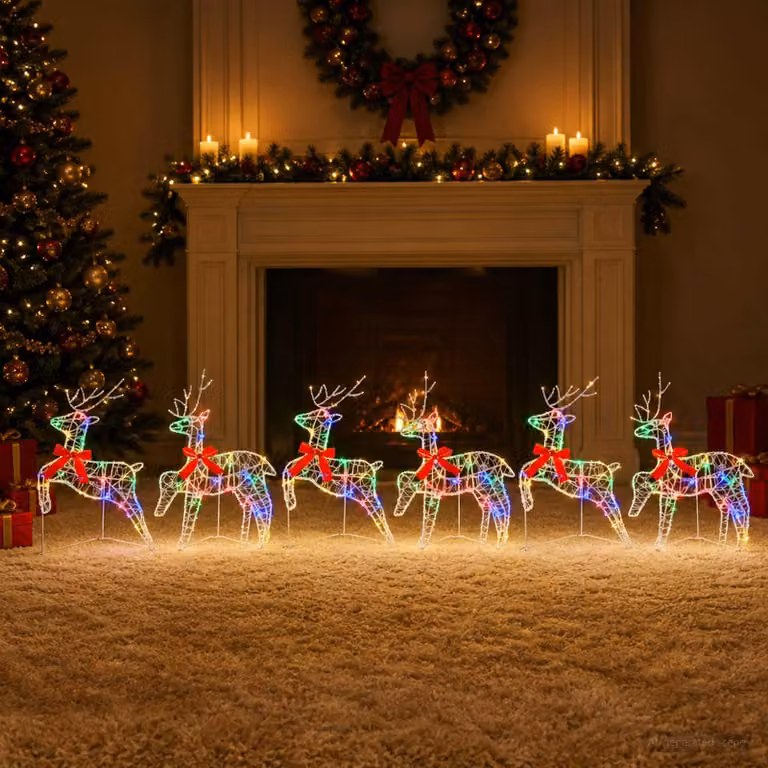 Alce di Natale, confezione da 6 pezzi, 80 LED multicolore, dimensioni 43 x 19 x 65 cm