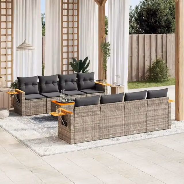 Set Divano da Giardino 9 pz con Cuscini Grigio in Polyrattan 3259064