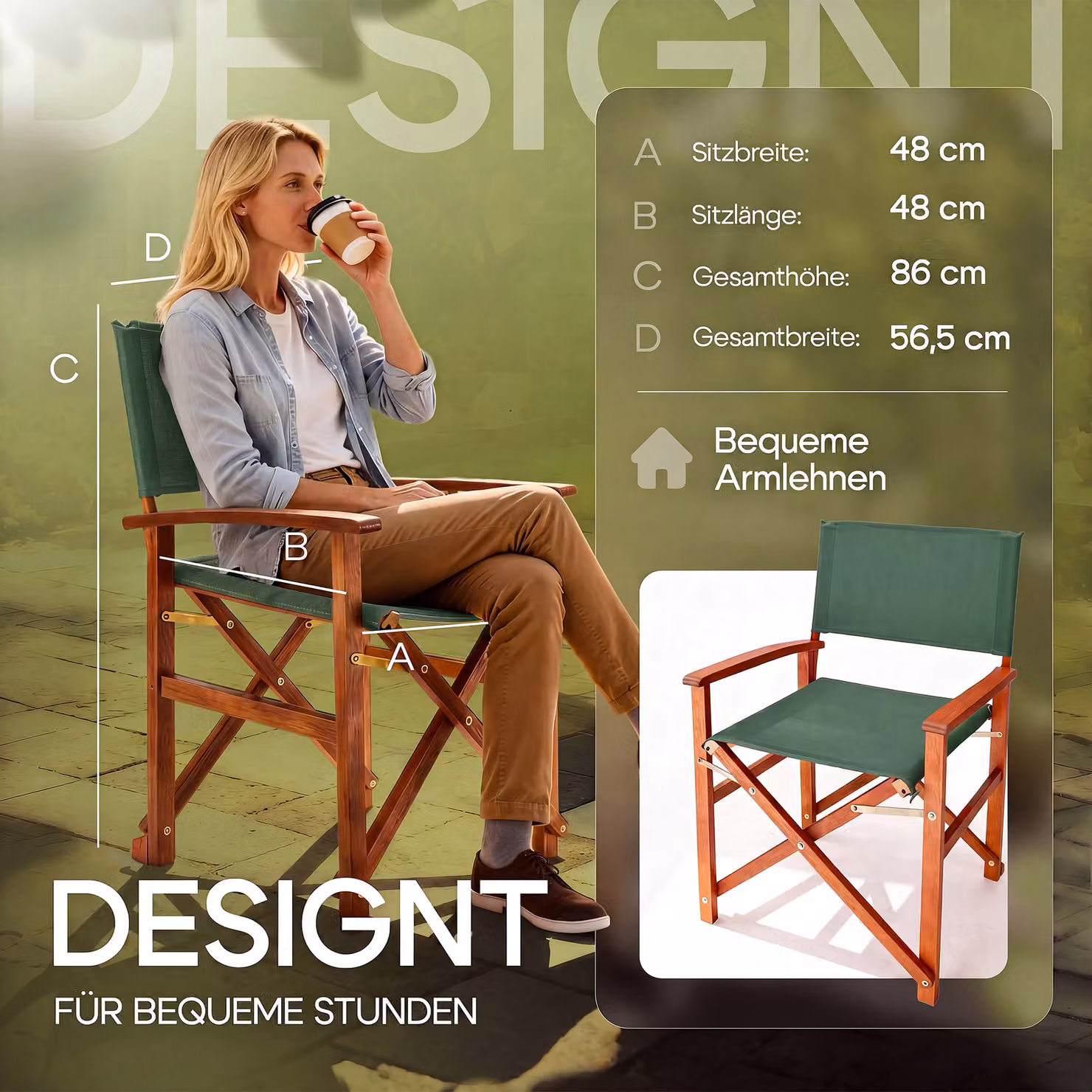 Sedia da regista pieghevole Casaria in legno di eucalipto certificato FSC con cuscini, verde – 4