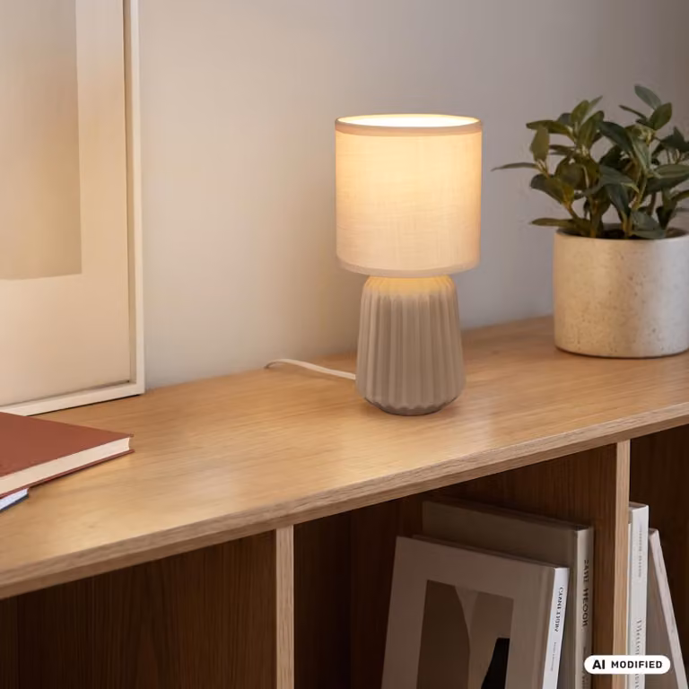 Briloner Lampada da comodino piede in Vetroceramica Ø13x27 cm attacco E14 max. 25W interruttore a filo beige - Lampada da tavolo soggiorno camera corridoio