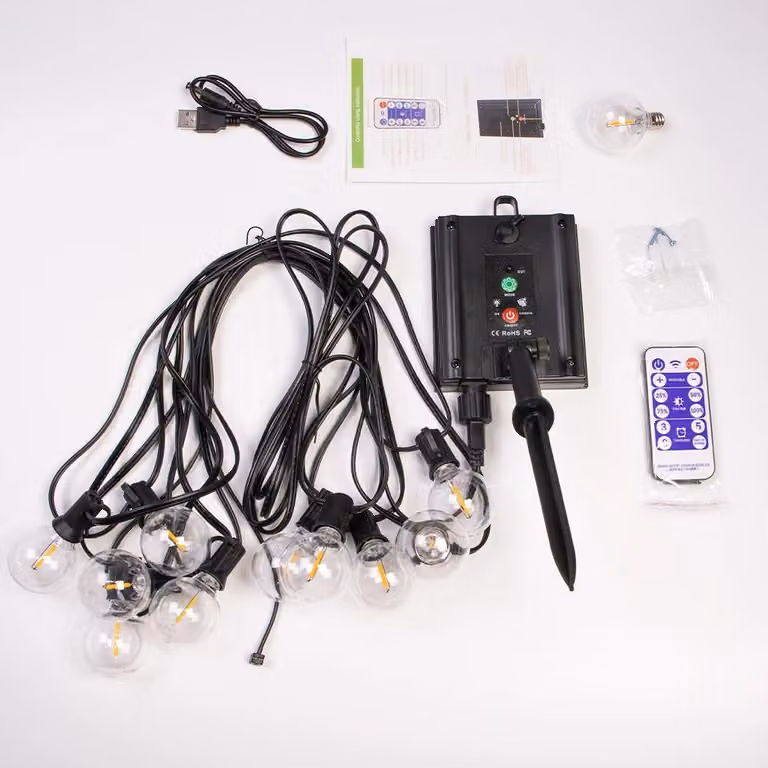 Catena luminosa solare - Catena luminosa G40 - 9,5 metri - 26 lampadine LED - Alimentazione a energia solare - Intensità regolabile - Protezione IP44 contro l'acqua - Illuminazione per esterni