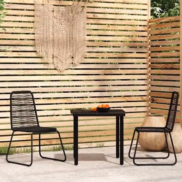 Set da pranzo da giardino moderno vidaXL in acciaio nero e vetro, 3 pezzi