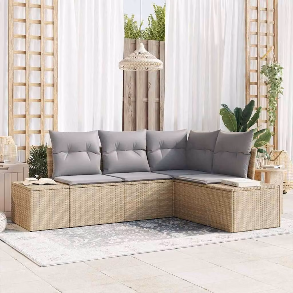 Maison Exclusive - Set Divano da Giardino 4 pcs Beige e Grigio Chiaro polyrattan