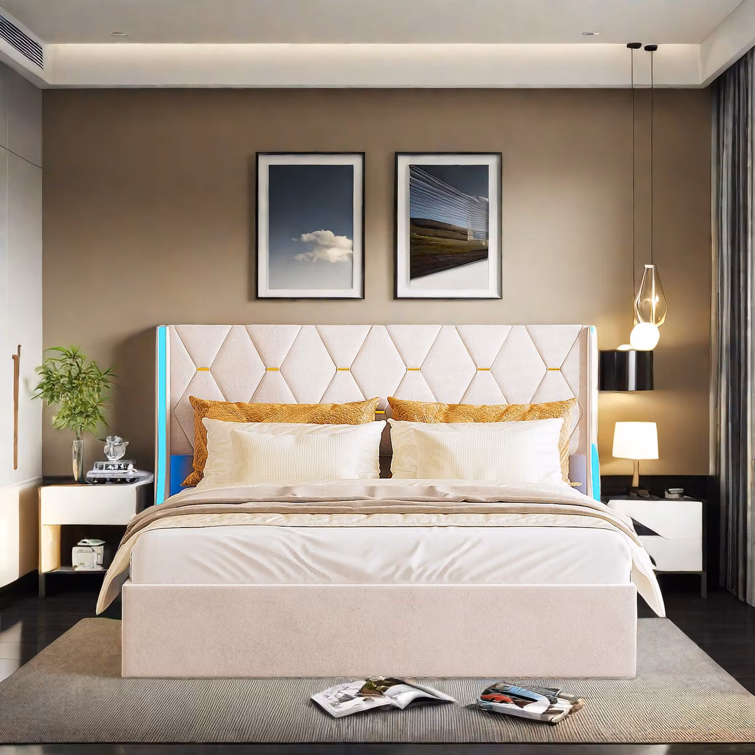 Letto imbottito 140x200cm con LED,, Letto a molle idrauliche con rete e contenitore, Letto matrimoniale in velluto Letto contenitore Letto funzionale,