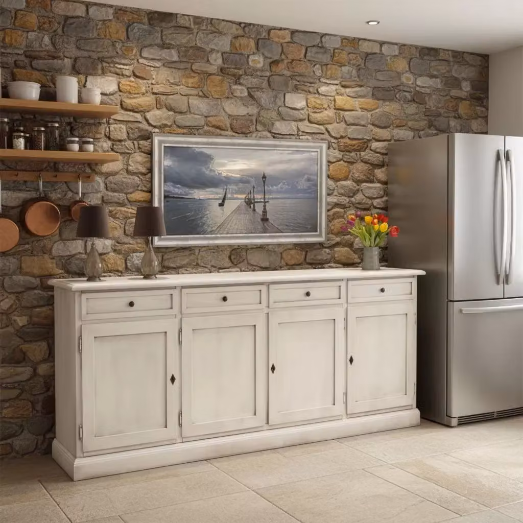 Credenza shabby chic bianco invecchiato 4 porte Mobili 2G L: 205 cm – 2