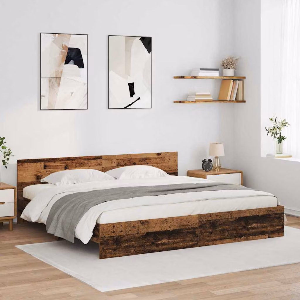 Struttura del letto moderna vidaXL in legno vecchio con strisce LED marrone L: 180 cm, P: 200 cm, H: 103 cm – 1