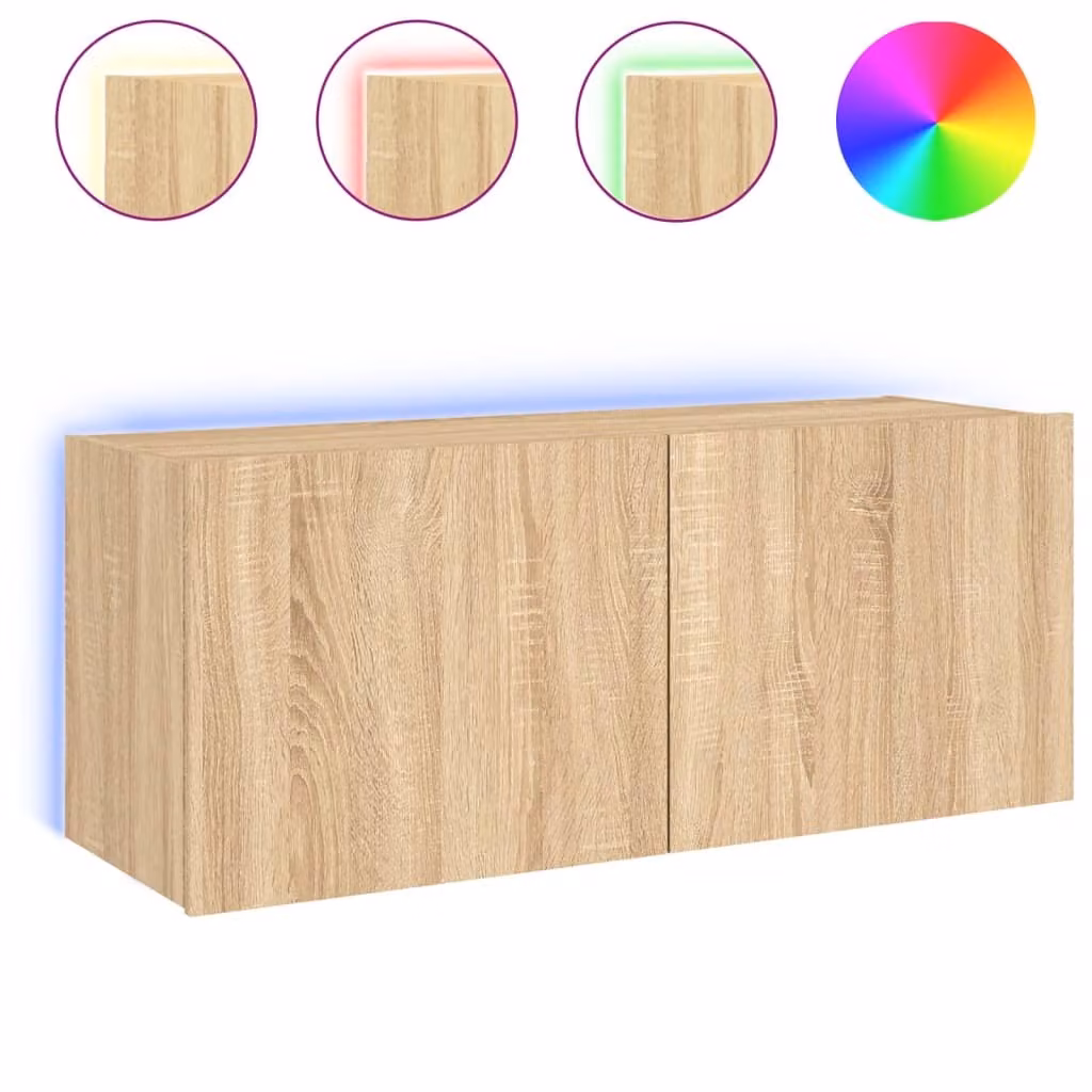 Mobile TV a Parete con Luci LED Rovere Sonoma 100x35x41 cm