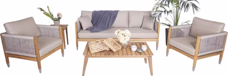 Stilvoller Gartenmöbel Set 4tlg 3+1+1 Sitzer Holz Couchtisch Terrassenmöbel