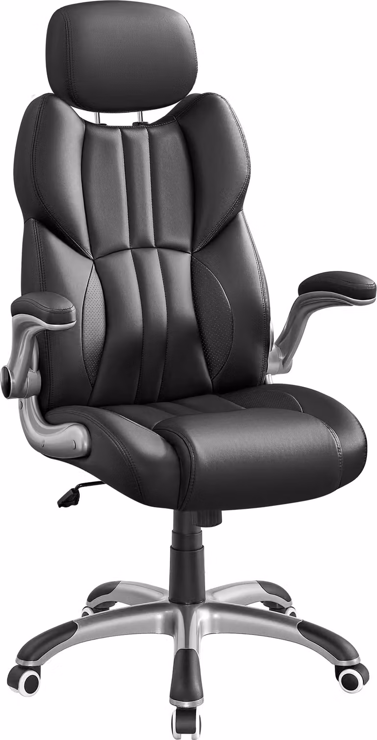 SONGMICS Sedia direzionale, ergonomica, braccioli pieghevoli, nera