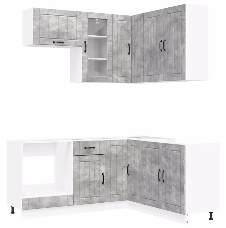 Set cucina LUCCA, 8 pezzi, grigio cemento, legno ingegnerizzato