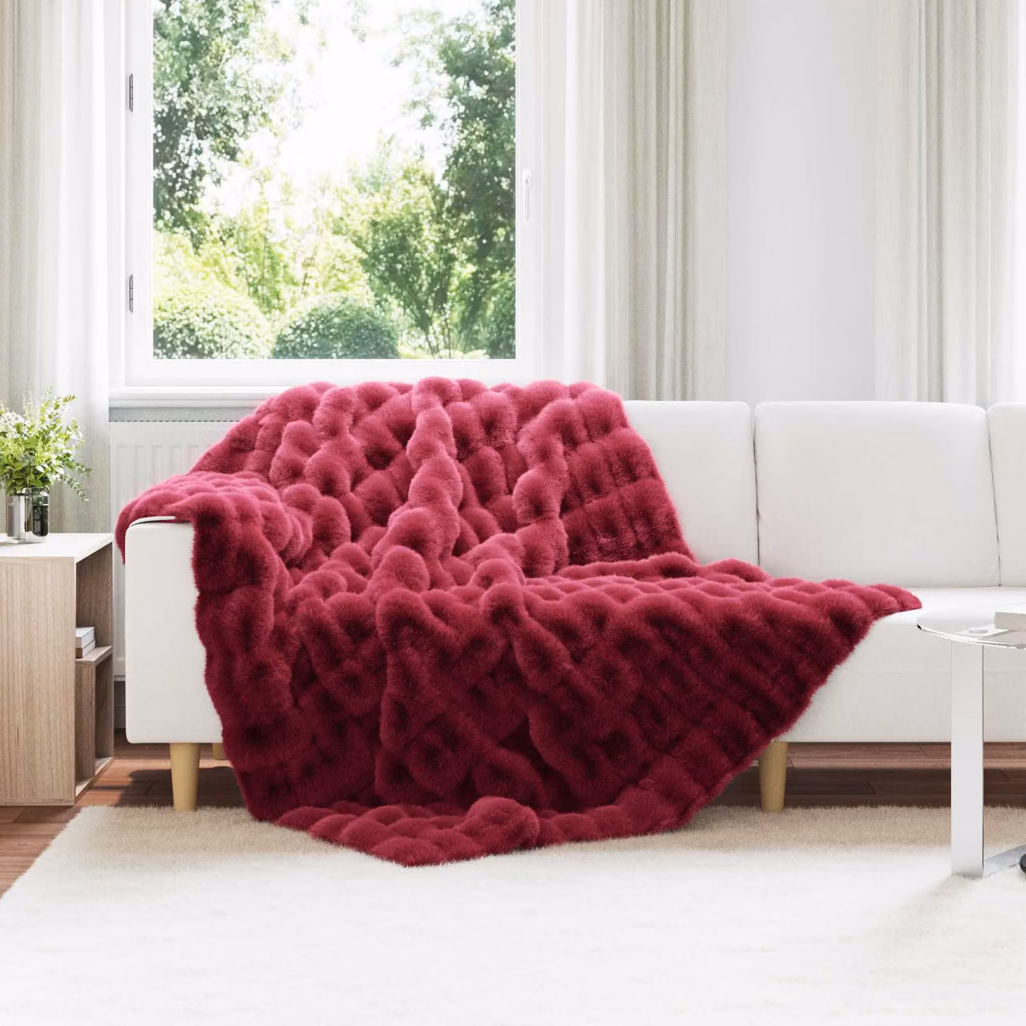 Coperta antiscivolo in ecopelliccia di coniglio rossa vidaXL, L 150 x P 220 cm