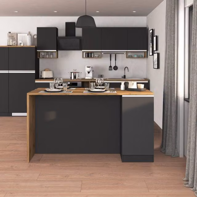 Isola da cucina WHOUS Sole con 2 ante con chiusura soft-close, antracite opaco e rovere, L: 160 cm, P: 90 cm, H: 90 cm