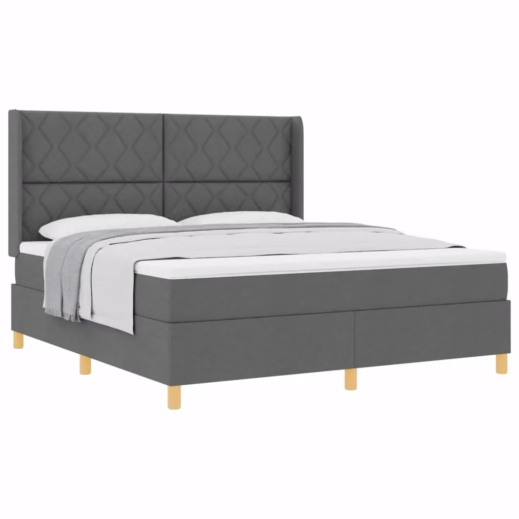 Letto a molle moderno vidaXL con testiera geometrica in tessuto grigio e dettagli oro L: 180 cm, P: 200 cm, H: 128 cm – 2