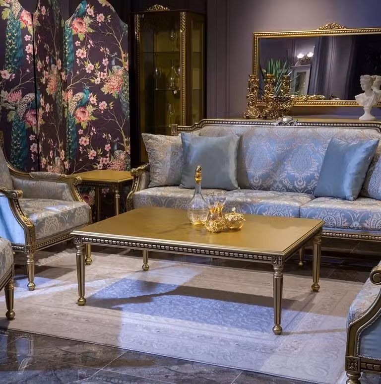 Casa Padrino tavolino barocco oro 124 x 90 x h. 45 cm - Elegante tavolino da salotto in legno massello in stile barocco - Mobili da salotto barocchi