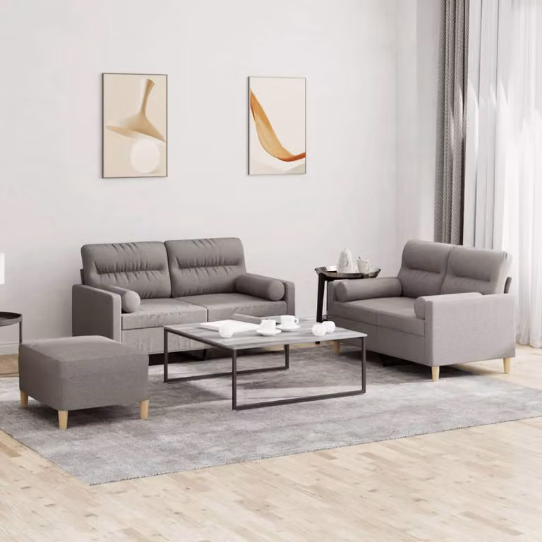 Set di divani a L vidaXL in tessuto beige e grigio con cuscini per soggiorno in stile moderno