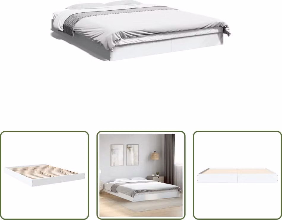 The Living Store Struttura letto bianca 150x200 cm in materiale ligneo