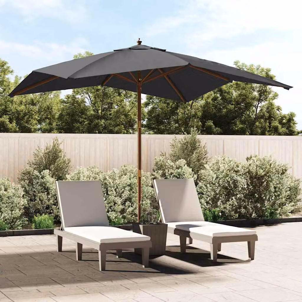 Ombrellone da giardino vidaXL con palo in legno e copertura in poliestere, colore antracite, L 300 x P 300 x H 273 cm
