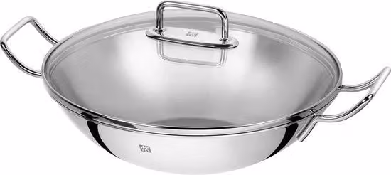 Wok in acciaio inossidabile - adatto per induzione - 1 pezzo - argento - Ø 32 cm