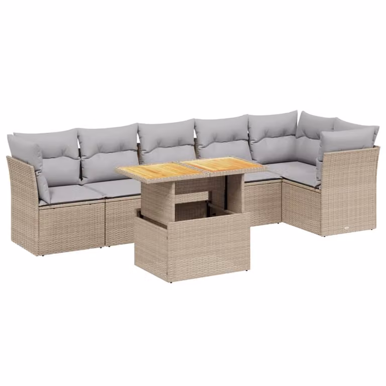 Set Divani da Giardino 7 pz con Cuscini Beige in Polyrattan