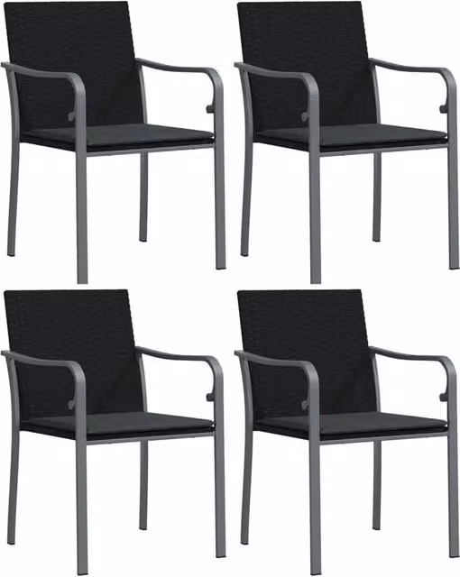 Sedie da Giardino con Cuscini 4 pz | Sedie da Esterno Neri 56x59x84cm in Polyrattan