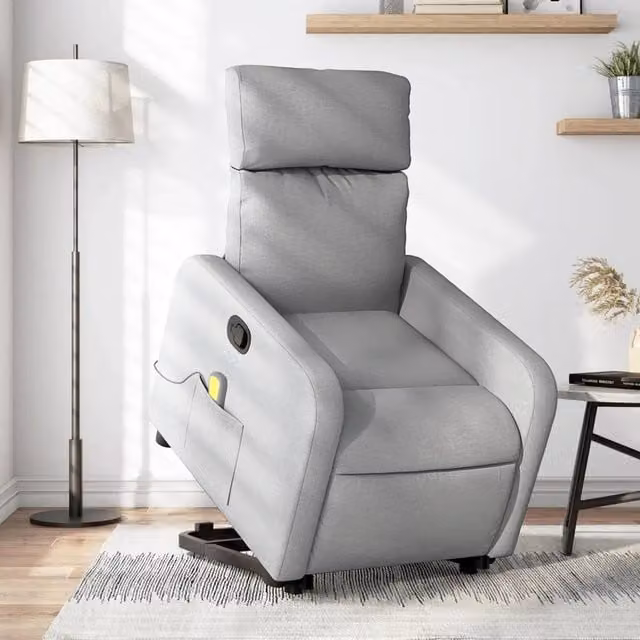 Divano Sedia-Poltrona Alzapersona Massaggi Reclinabile Grigio Chiaro Tessuto 916905