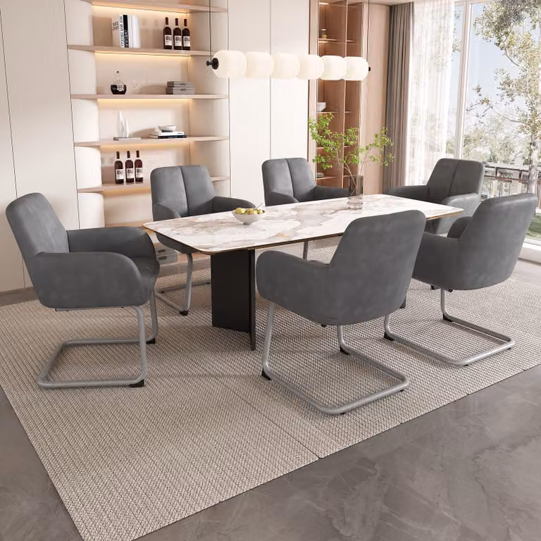 Set di 6 sedie per sala da pranzo Flieks, sedia a sbalzo con gambe in metallo, sedie imbottite sedia da cucina sedie da lavoro, PU, grigio