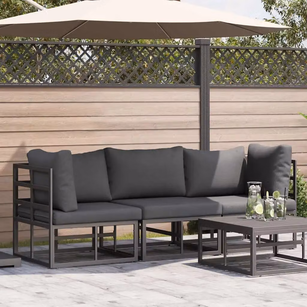 Set di mobili da esterno vidaXL composto da 3 pezzi in metallo nero e antracite con cuscini inclusi per giardino e terrazza