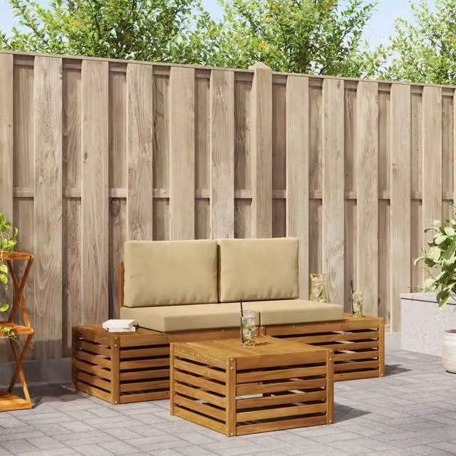 Set di divani da esterno-Sofa da giardino Naturale e Beige 59 x 59 x 37 cm