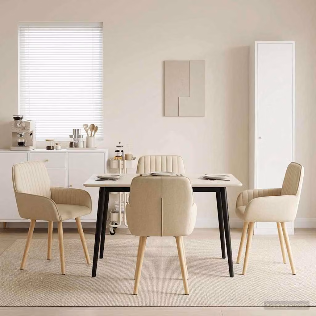 Set di 4 sedie da pranzo vidaXL in tessuto beige, L: 56,5 cm, P: 50 cm, H: 87,5 cm