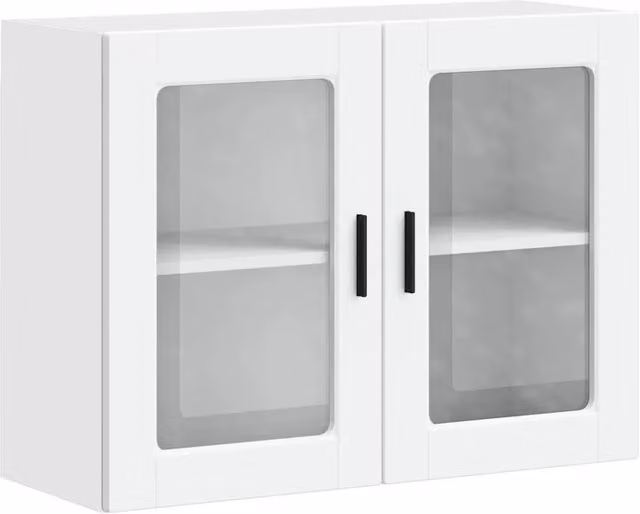 Mobile da parete HELLOSHOP26 per cucina o soggiorno dal design moderno in bianco con ante in vetro e ripiani interni L: 80 cm, P: 31 cm, H: 60 cm