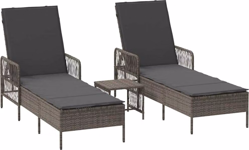 Lettino da sole 3 pcs Grigio e Grigio Scuro 55 x 200 x 92 cm