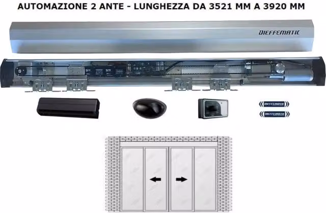 Kit porta automatica scorrevole a 2 ante Dieffematic in alluminio argento fino a 3920 mm 24V