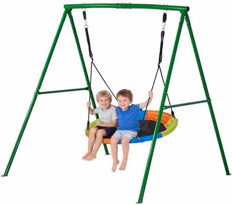 Altalena da Giardino VEVOR per Bambini con Telaio in Metallo a Forma di A, Seduta a Disco Rotonda Diametro: 101,6 cm, Verde e Colorata